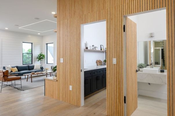 Bathroom, Interior, Living room, Recessed Lighting, Wood Texture Flooring