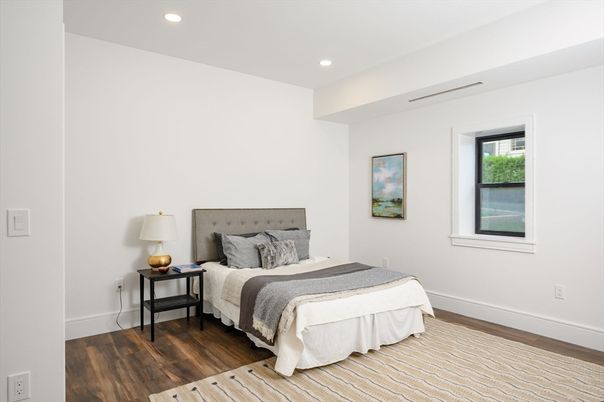 Bedroom, Interior, Recessed Lighting, Wood Texture Flooring