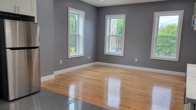 Empty room, Interior, Kitchen, Recessed Lighting, Wood Texture Flooring