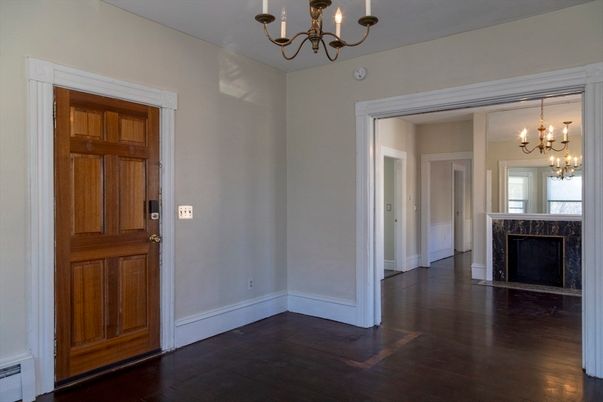 Chandelier, Empty room, Fireplace, Interior, Wood Texture Flooring