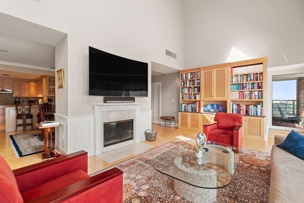 Fireplace, Interior, Kitchen, Living room, Wood Texture Flooring