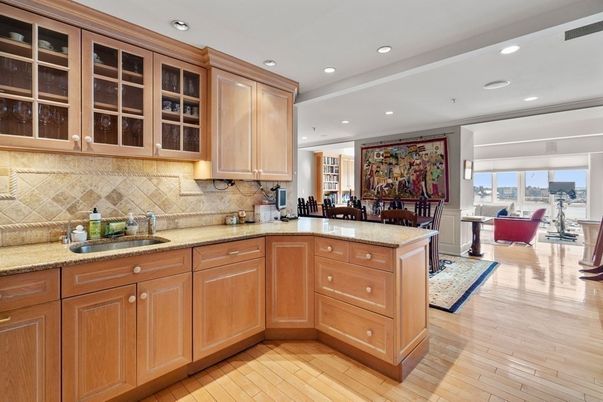 Dining room, Interior, Kitchen, Living room, Recessed Lighting, Wood Texture Flooring