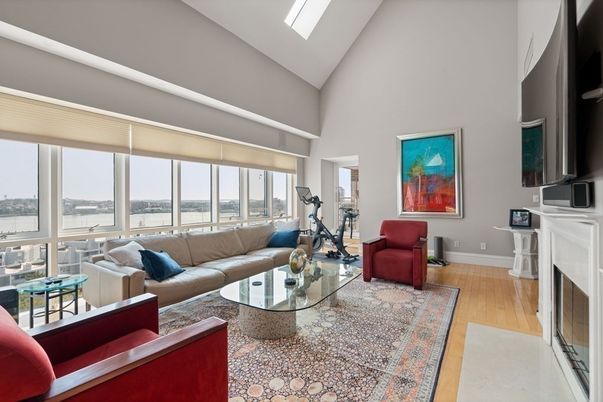 Fireplace, Fitness Equipment, Interior, Living room, Water, Wood Texture Flooring