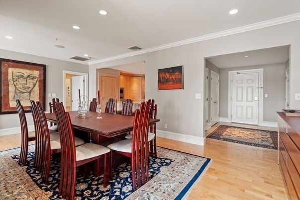 Dining room, Interior, Recessed Lighting, Wood Texture Flooring