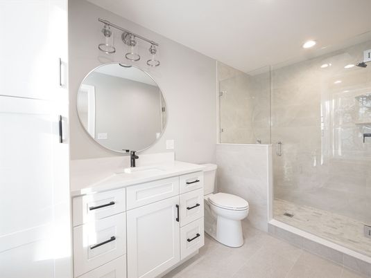 Bathroom, Glass Shower, Interior, Recessed Lighting