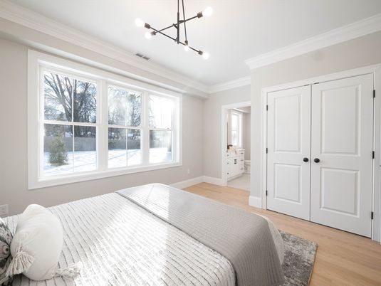 Bedroom, Interior, Pendant Lights, Wood Texture Flooring