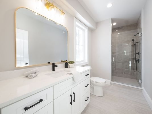 Bathroom, Dual Sink Vanities, Glass Shower, Interior, Recessed Lighting