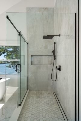 Bathroom, Glass Shower, Interior, Marble Walls
