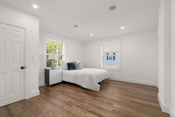 Bedroom, Interior, Recessed Lighting, Wood Texture Flooring