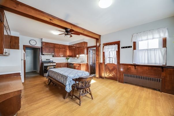 Interior, Kitchen, Stainless Steel Appliances, Wooden Beams, Wood Texture Flooring
