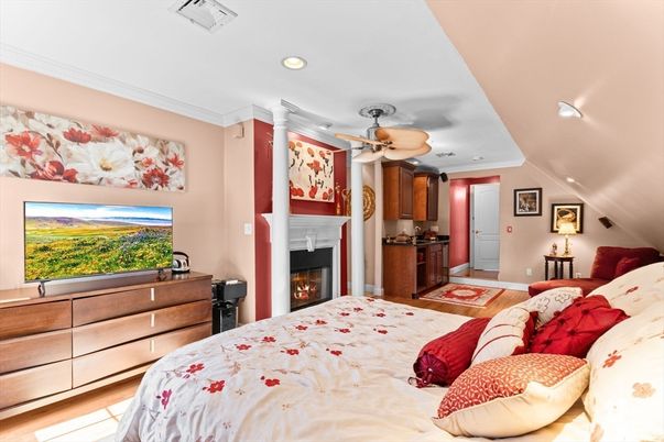 Bedroom, Fireplace, Interior, Recessed Lighting