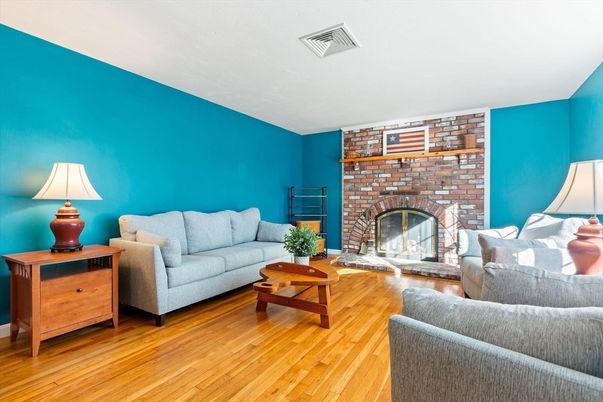 Fireplace, Interior, Living room, Stone Walls, Wood Texture Flooring