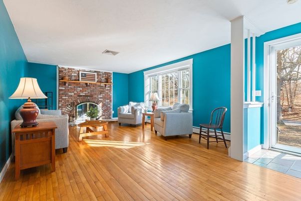 Fireplace, Interior, Living room, Stone Walls, Wood Texture Flooring