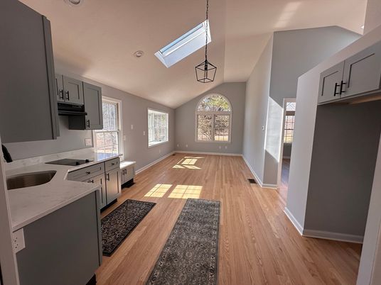 Interior, Kitchen, Pendant Lights, Wood Texture Flooring