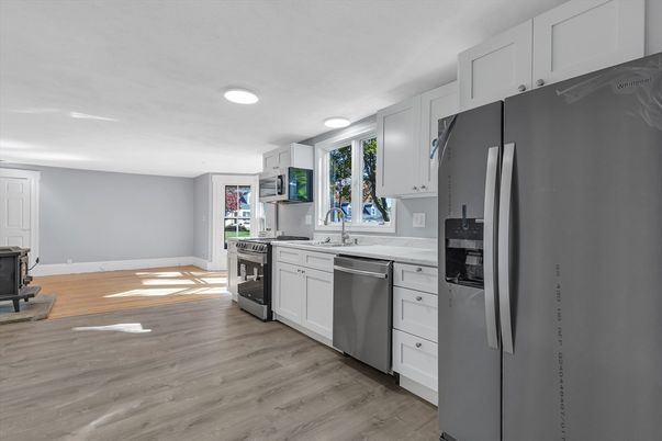 Interior, Kitchen, Stainless Steel Appliances, Wood Texture Flooring