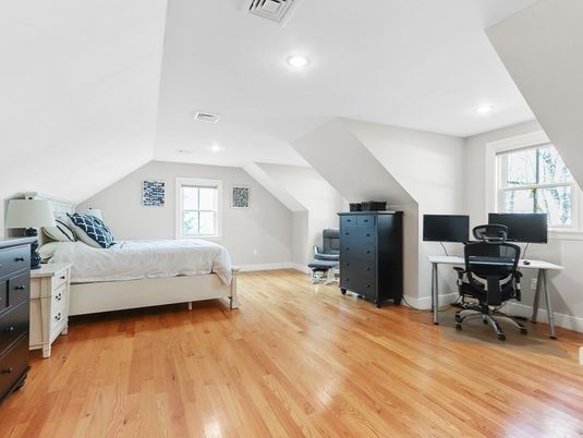 Bedroom, Home Office, Interior, Recessed Lighting, Wood Texture Flooring
