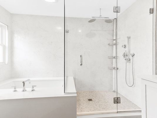 Bathroom, Glass Shower, Interior, Marble Walls