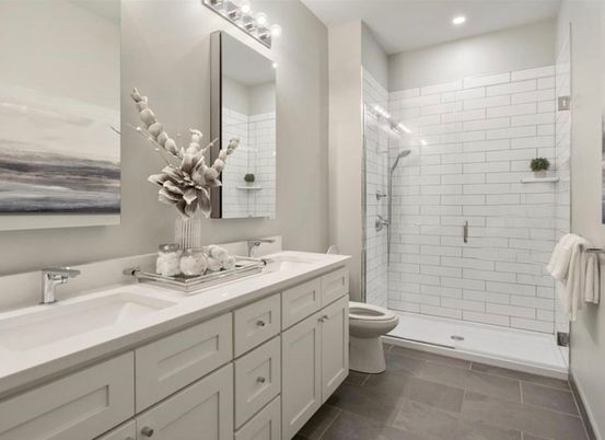 Bathroom, Dual Sink Vanities, Glass Shower, Interior, Recessed Lighting