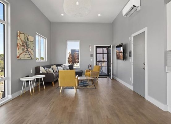 Interior, Living room, Recessed Lighting, Wood Texture Flooring