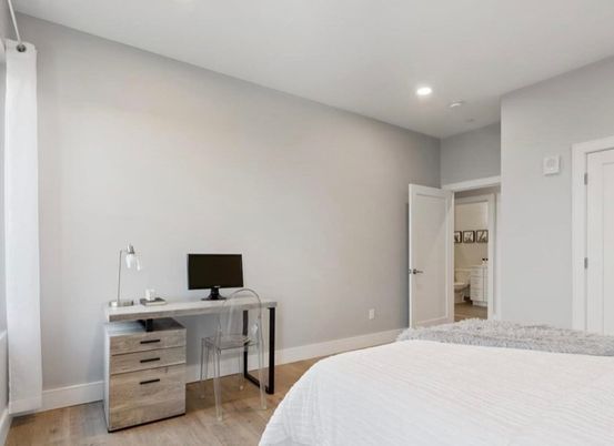 Bedroom, Home Office, Interior, Recessed Lighting, Wood Texture Flooring