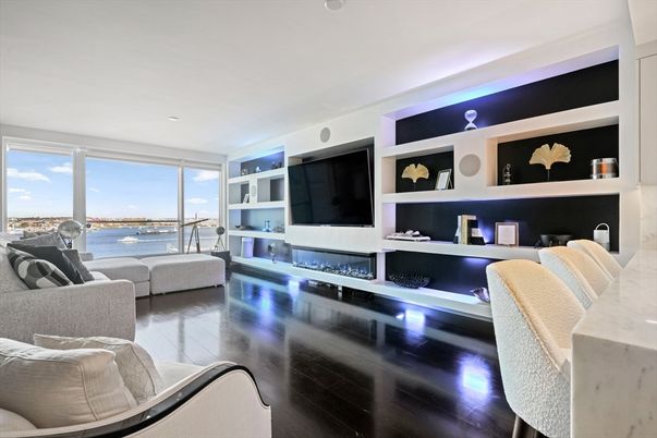 Interior, Living room, Recessed Lighting, Water, Wood Texture Flooring