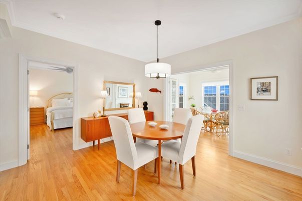 Bedroom, Dining room, Interior, Pendant Lights, Wood Texture Flooring