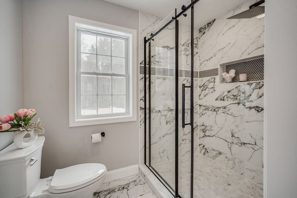 Bathroom, Glass Shower, Interior, Marble, Marble Walls
