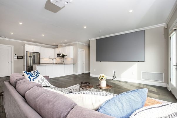 Interior, Kitchen, Living room, Recessed Lighting, Stainless Steel Appliances, Wood Texture Flooring