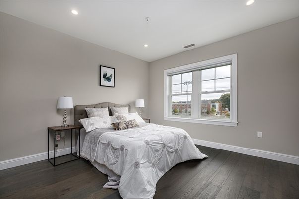 Bedroom, Interior, Recessed Lighting, Wood Texture Flooring
