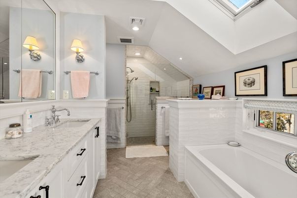Bathroom, Dual Sink Vanities, Glass Shower, Interior, Recessed Lighting