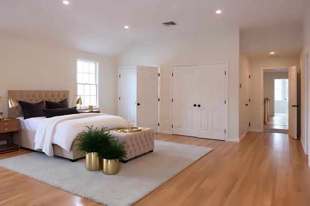 Bedroom, Interior, Recessed Lighting, Wood Texture Flooring