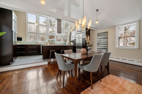 Chandelier, Dining room, Interior, Kitchen, Pendant Lights, Wood Texture Flooring