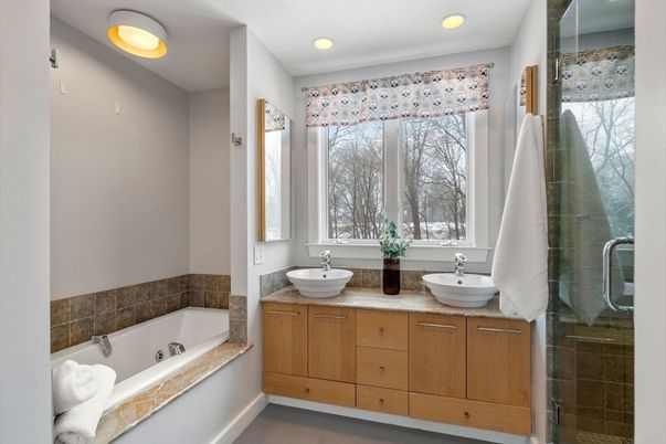 Bathroom, Dual Sink Vanities, Glass Shower, Interior, Recessed Lighting