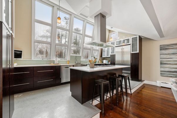 Interior, Kitchen, Pendant Lights, Stainless Steel Appliances, Wood Texture Flooring