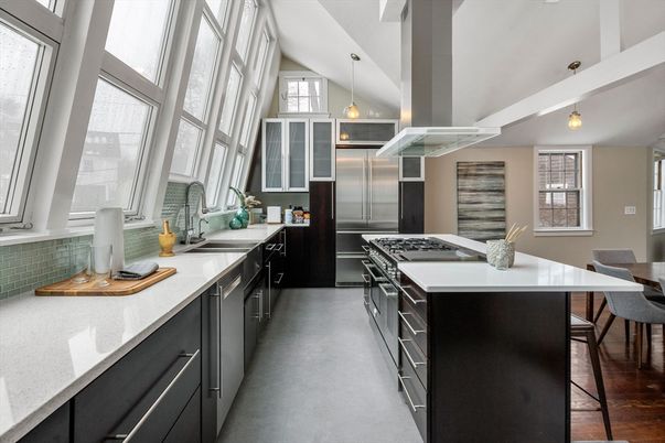 Interior, Kitchen, Pendant Lights, Stainless Steel Appliances, Wood Texture Flooring