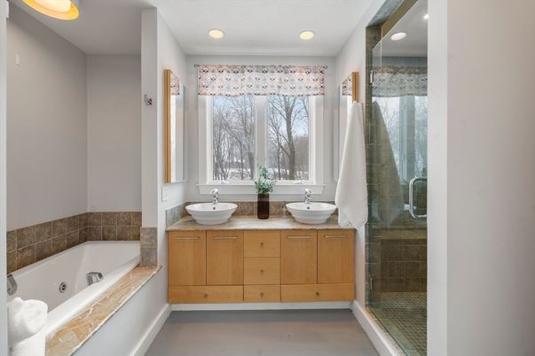 Bathroom, Dual Sink Vanities, Glass Shower, Interior, Recessed Lighting