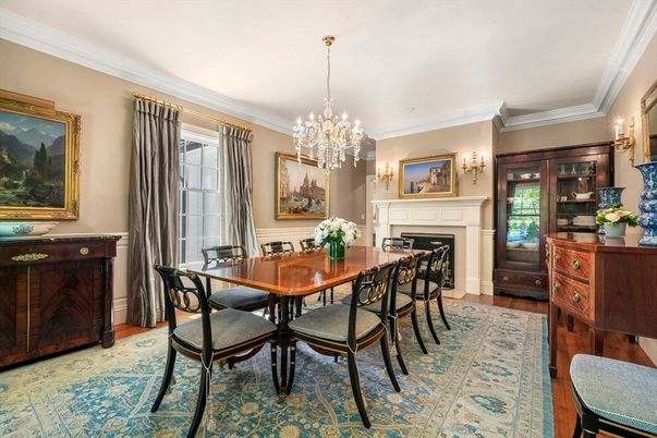 Chandelier, Dining room, Fireplace, Interior, Wood Texture Flooring