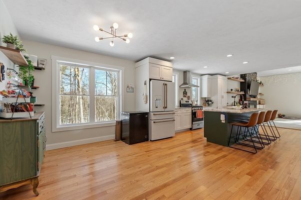 Interior, Kitchen, Pendant Lights, Recessed Lighting, Wood Texture Flooring