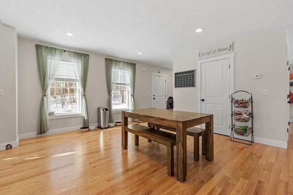 Dining room, Interior, Recessed Lighting, Wood Texture Flooring