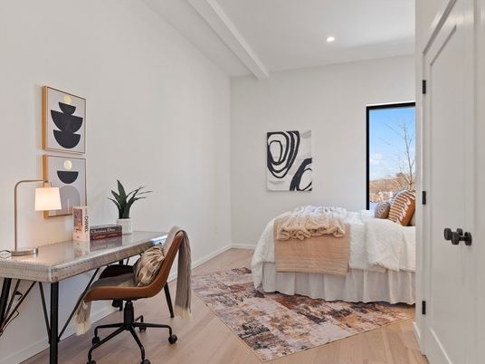 Bedroom, Home Office, Interior, Recessed Lighting, Wood Texture Flooring