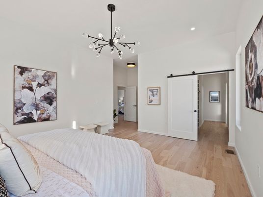 Bedroom, Interior, Pendant Lights, Recessed Lighting, Wood Texture Flooring