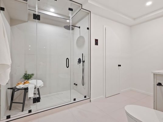 Bathroom, Glass Shower, Interior, Recessed Lighting