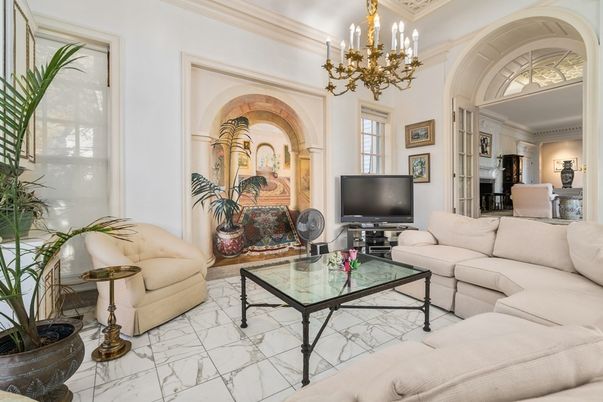 Chandelier, Fireplace, Interior, Living room, Marble