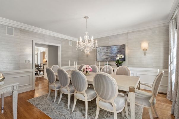 Chandelier, Dining room, Interior, Wood Texture Flooring