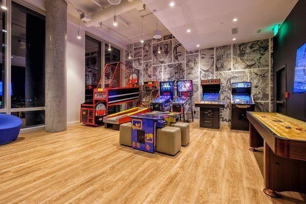 Game Room, Interior, Recessed Lighting, Wood Texture Flooring