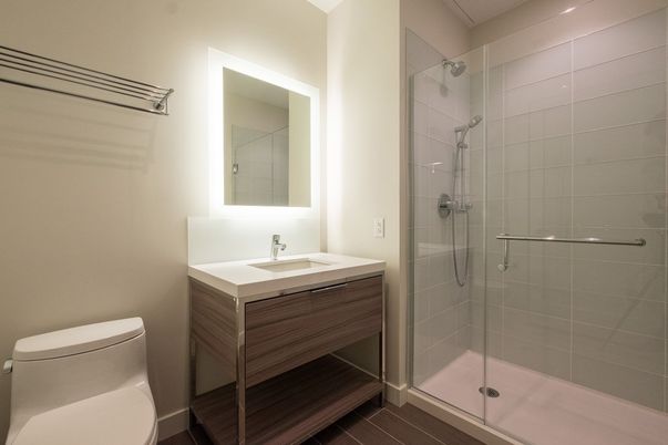 Bathroom, Glass Shower, Interior, Wood Texture Flooring