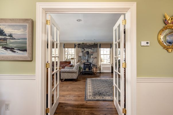 Fireplace, Interior, Recessed Lighting, Wood Texture Flooring