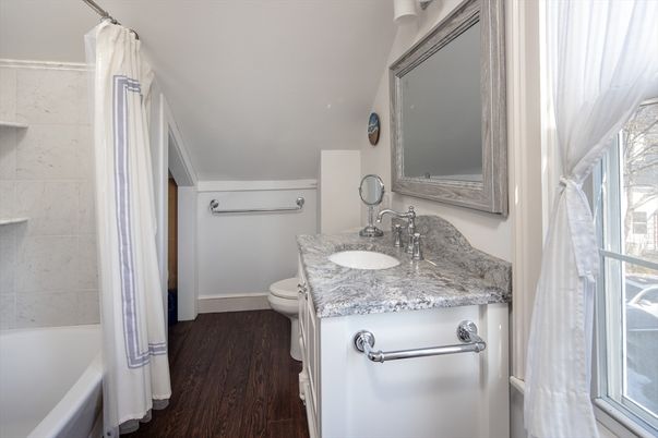 Bathroom, Interior, Marble Walls, Wood Texture Flooring