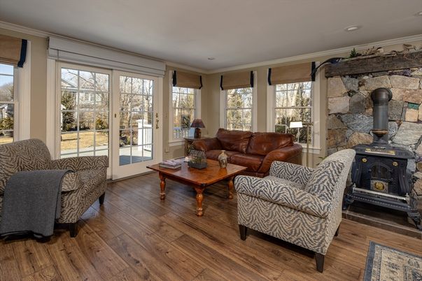 Fireplace, Interior, Living room, Stone Walls, Wood Texture Flooring