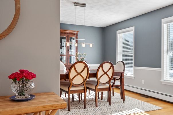 Dining room, Interior, Pendant Lights, Wood Texture Flooring